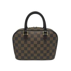 Louis Vuitton Saria Handbag Damier Ebene Brown Leather